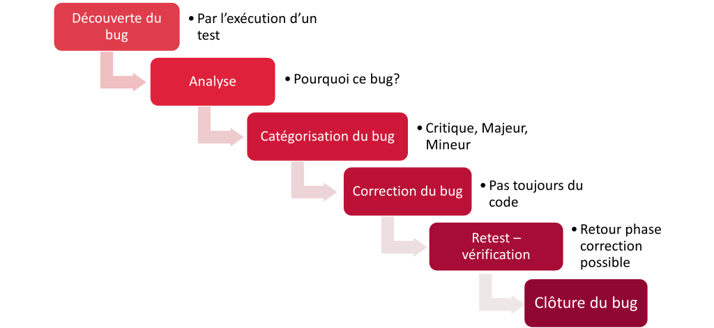 Exemple de cycle de vie d'un big: découverte, analyse, catégorisation, correction, retest, cloture